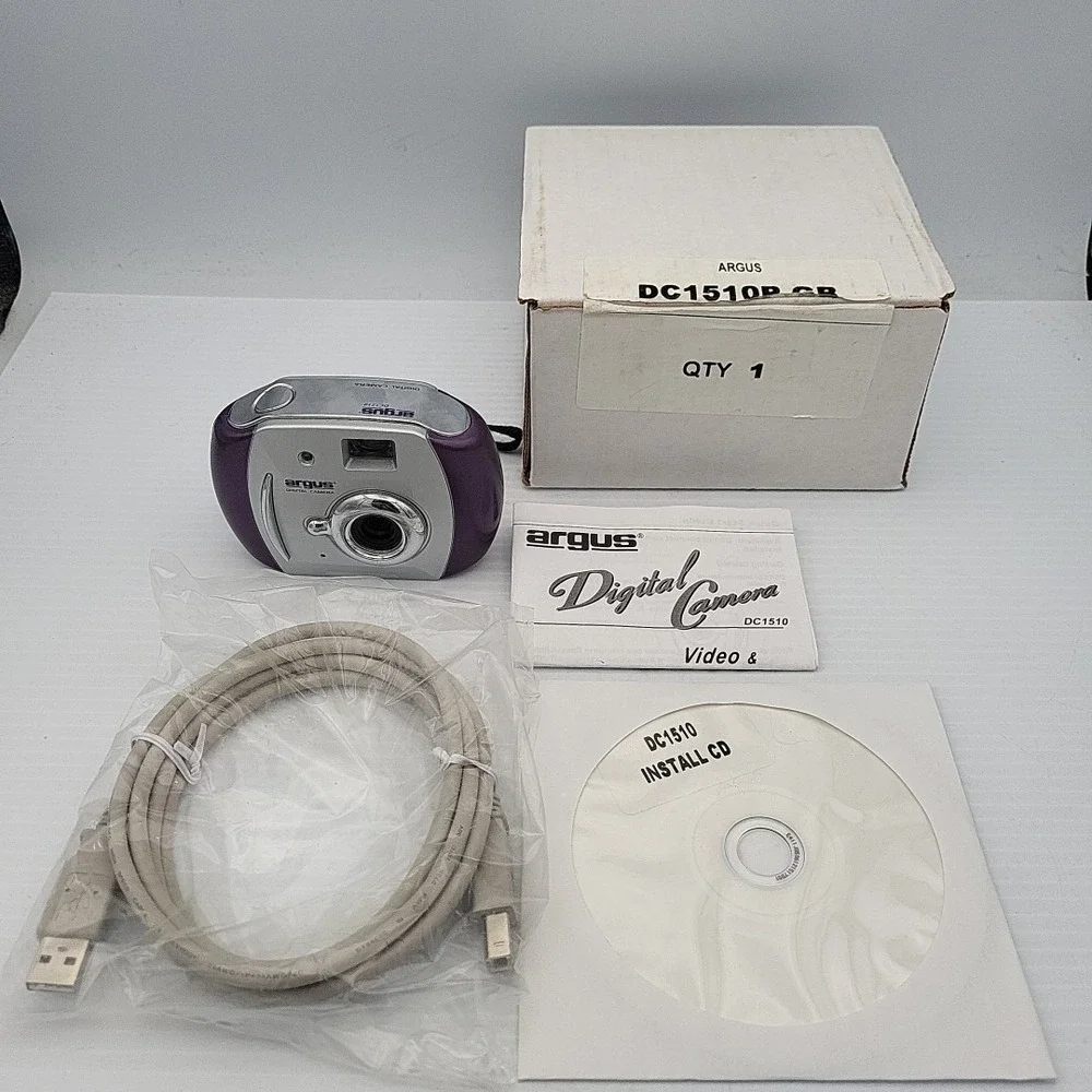 Argus Digital Camera DC1510 Purple Compact 5.0MP 2x Zoom Tested Working Bundle